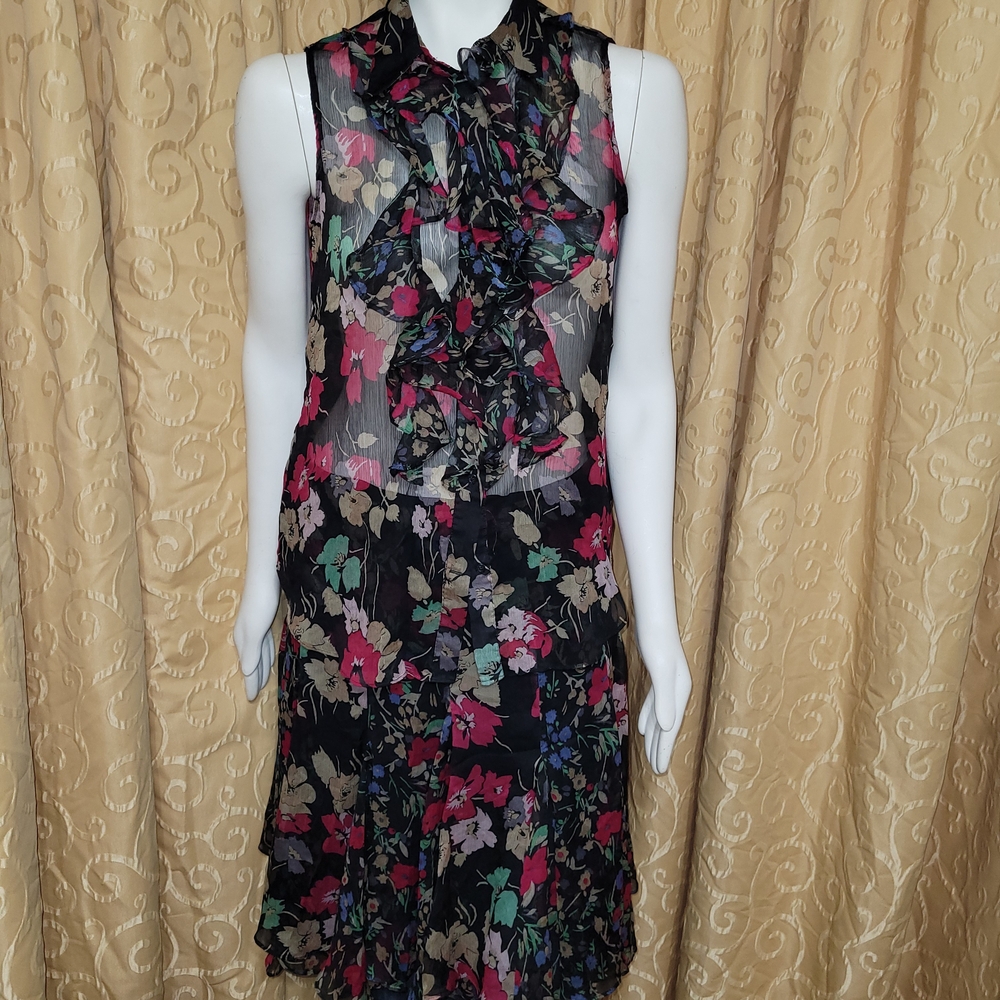 Women's 10 "Lauren by Ralph Lauren" Black/Pink Sleeveless Knee Length Skirt Set